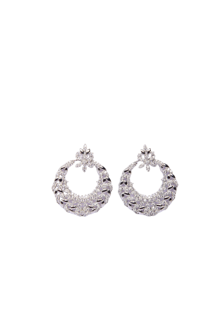 Namokriti Sparkling Floral Hoop Earrings – Elegant Party & Wedding Wear
